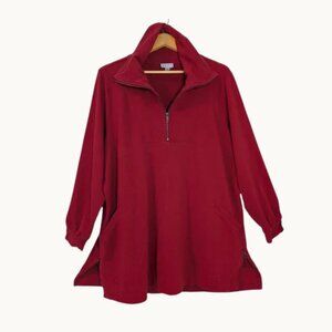 Joan Rivers French Terry Half Zip Mock Neck Tunic Red 2X